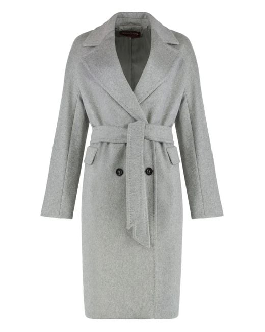 Max Mara Gray Double-Breasted Belted Coat