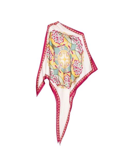 LaDoubleJ Red Graphic-Print Silk Shawl