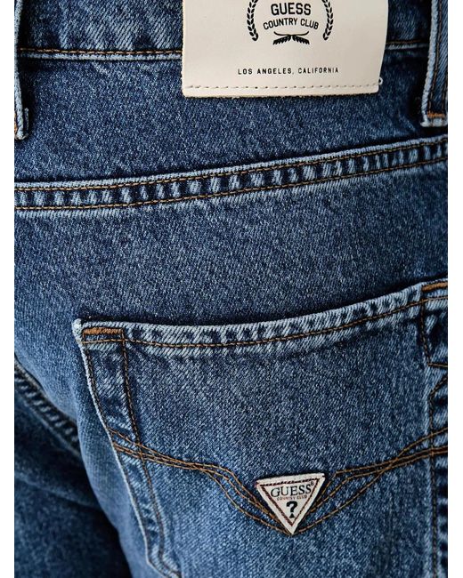 Guess Blue Logo-Patch Straight-Leg Jeans for men