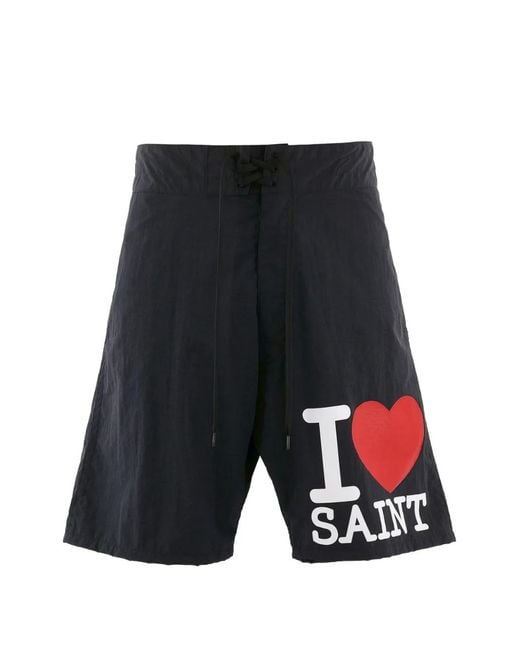 SAINT Mxxxxxx White Lace-Up Graphic-Print Shorts for men