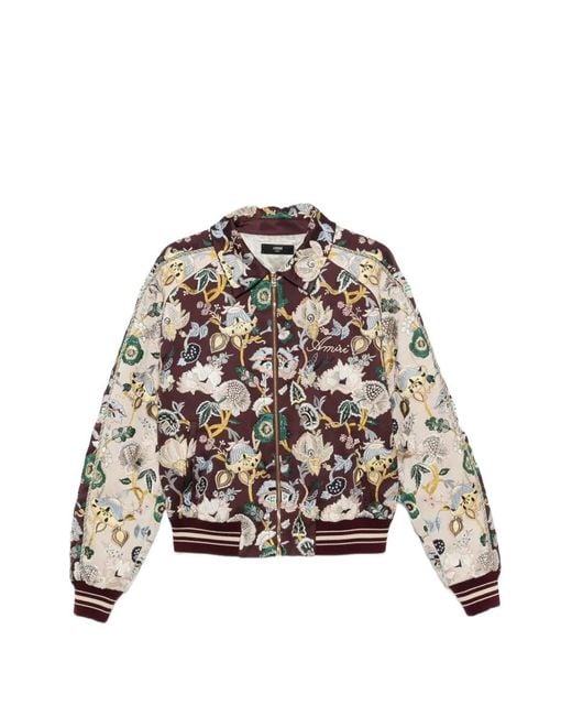Amiri Brown Floral-Embroidered Bomber Jacket for men