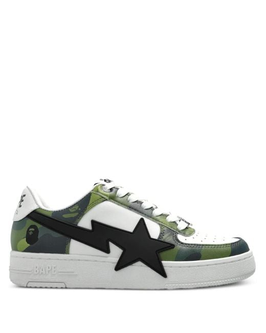A Bathing Ape White Camouflage-Sneakers mit Sternapplikation