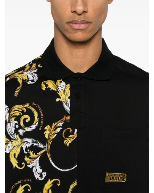 Versace Jeans Couture Black Barocco-Print Polo Shirt for men