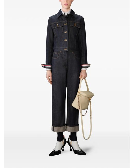 Thom Browne Blue Cuffed Jeans With Five Pockets
