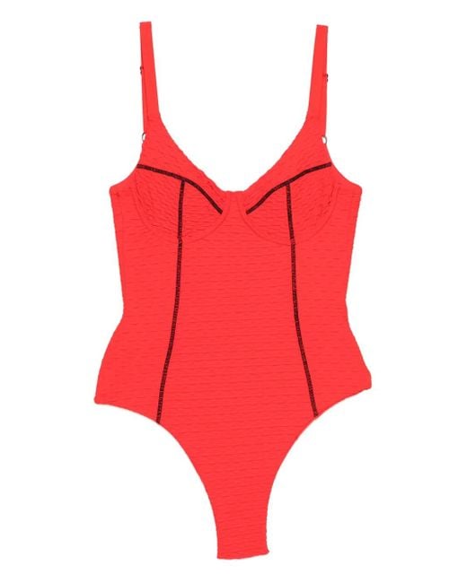Duskii Red Scoop-Neck Swimsuit