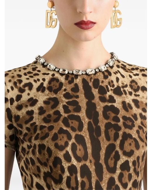 Dolce & Gabbana White Leo-Print Charmeuse Dress