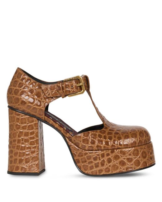 Etro Brown 110Mm Crocodile-Embossed Platform Pumps