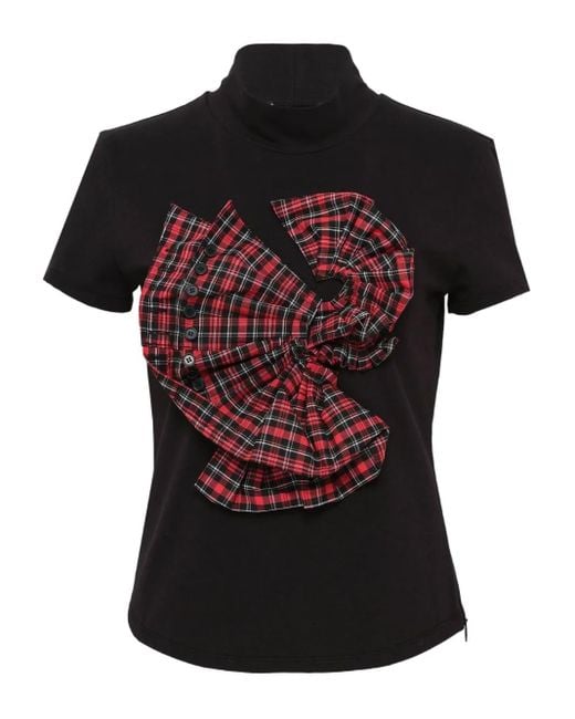 GRACE ELWOOD Black Cuff-Detailed Jersey T-Shirt