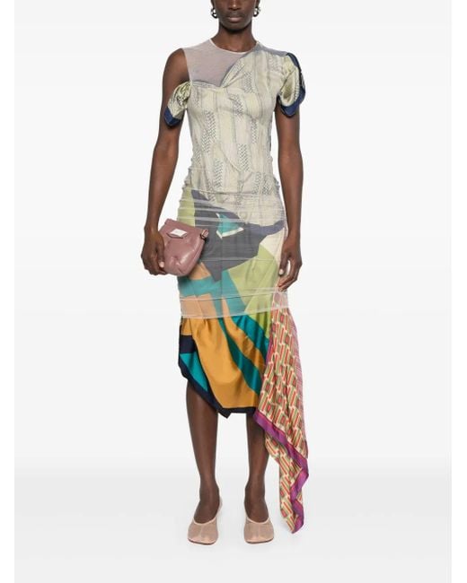 MARINE SERRE Green Silk-Scarves Midi Dress