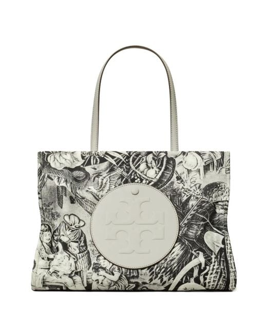 Tory Burch White Medium Ella Chain Printed Tote Bag