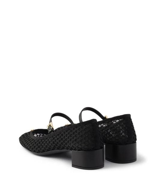 Prada Black Mesh Open-Work Mary Janes 35