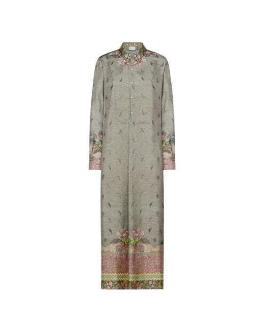 Pierre Louis Mascia Green Aloe Botanical-Print Maxi Shirt Dress