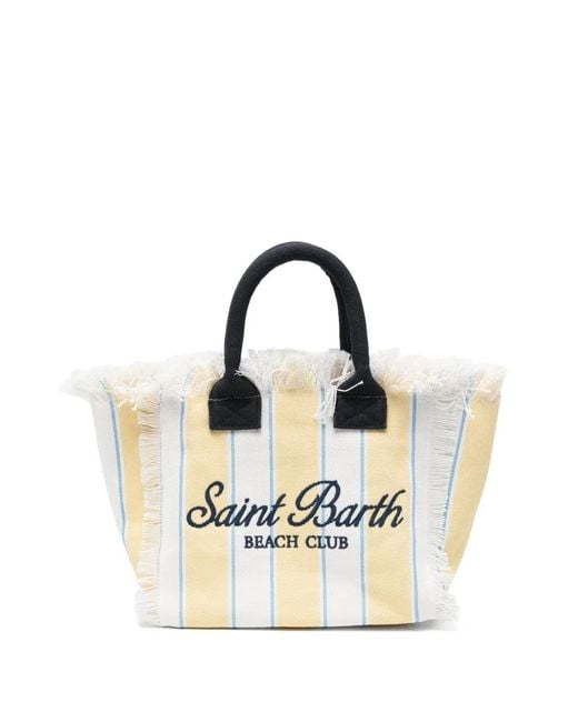 Mc2 Saint Barth Metallic Colette Striped Frayed-Edge Tote Bag