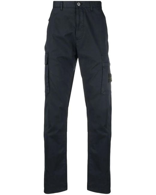 Stone Island Blue Logo-Patch Straight-Leg Trousers for men