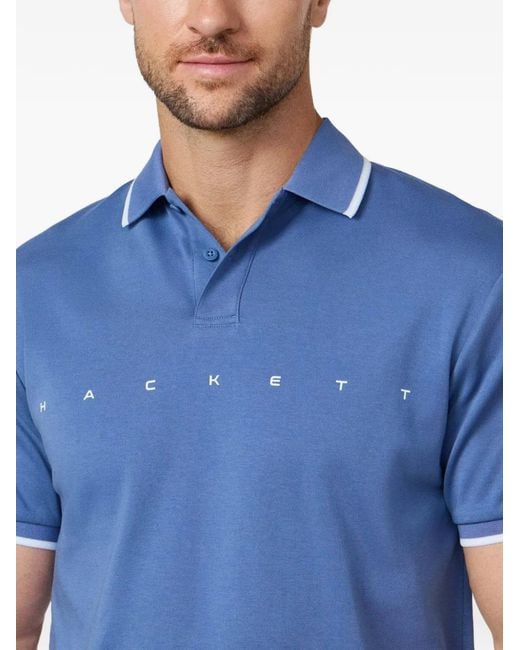 Hackett Blue Logo-Print Short-Sleeve Polo Shirt for men