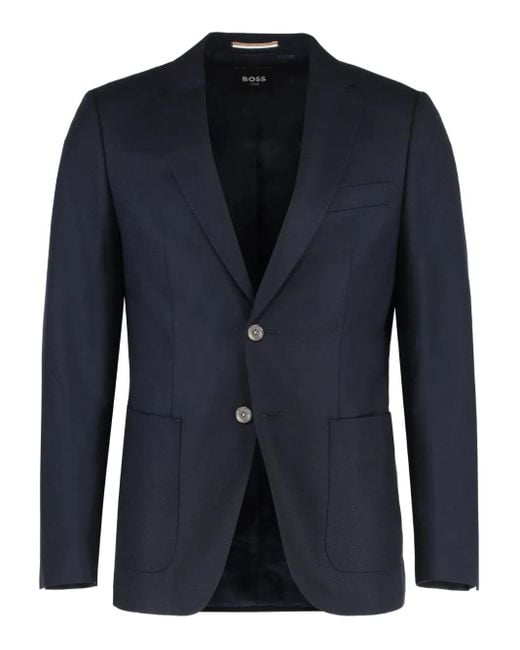 Boss Blue Single-Breasted Notched-Lapel Jacket for men