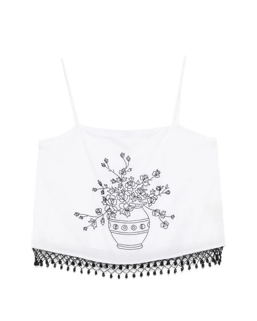 Bode White Rosebloom Floral-Print Top