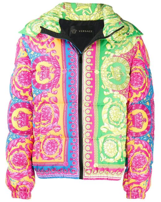 Versace Baroque Puffer Jacket in Green 