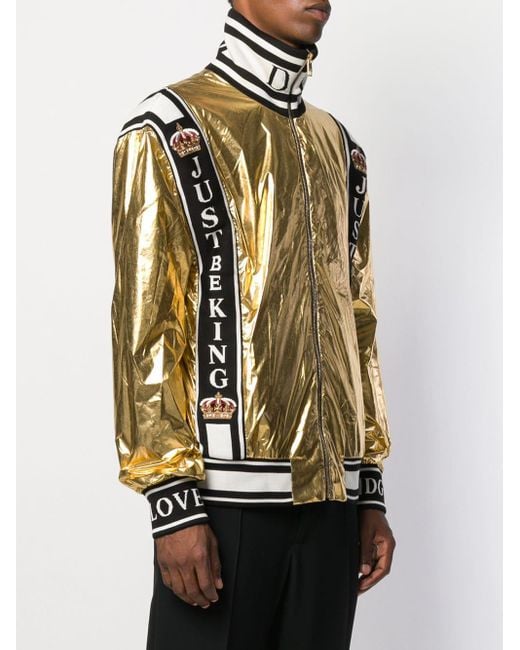 Dolce & Gabbana 'just Be King' Foil Bomber Jacket in Metallic for