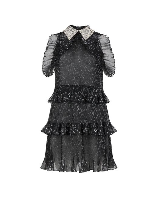Alberta Ferretti Black Ruffled Pleated Mini Dress