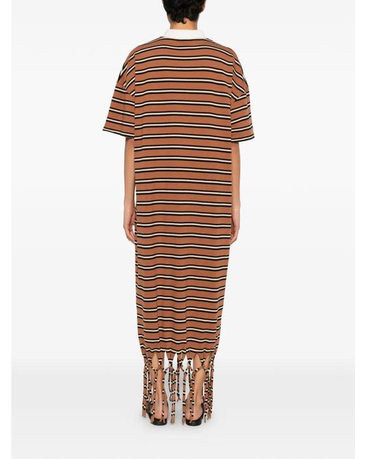Nanushka Brown Farid Fringed Striped Midi Dress