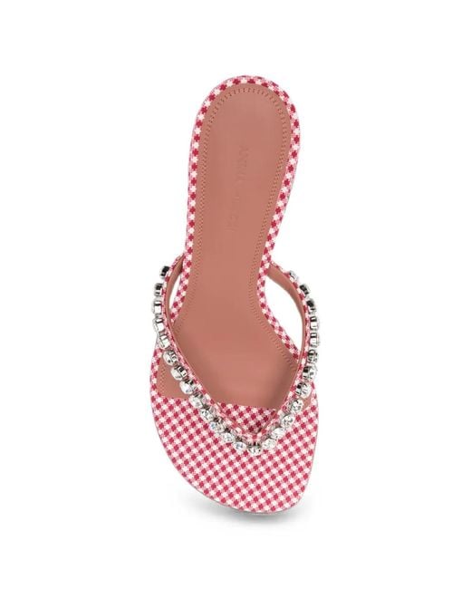 AMINA MUADDI Pink Sandales Gigi À Carreaux Vichy Et Ornements