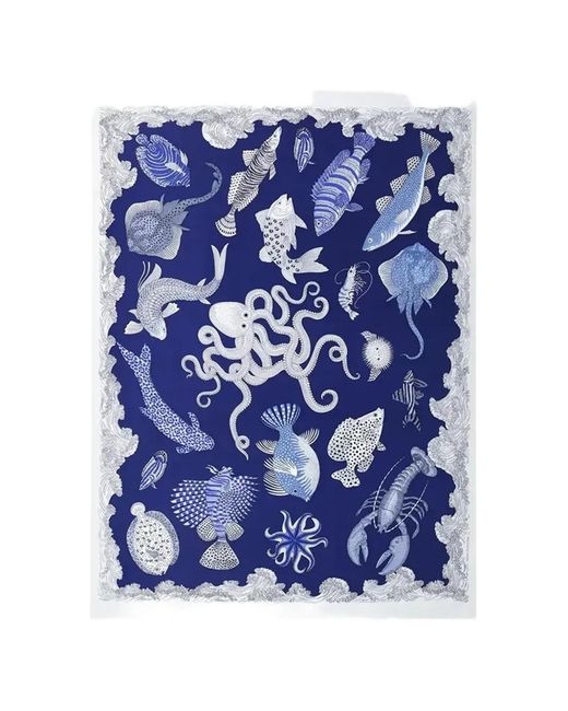 Inoui Edition Blue Fouta Poseidon-Print Fringed Beach Towel