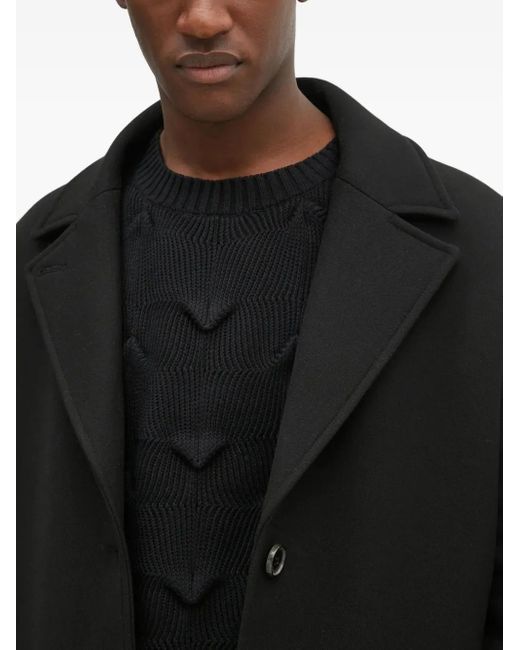 Won Hundred Black Single-Breasted Longline Coat for men