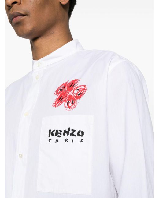 Camicia Drawn Varsity di KENZO in White da Uomo
