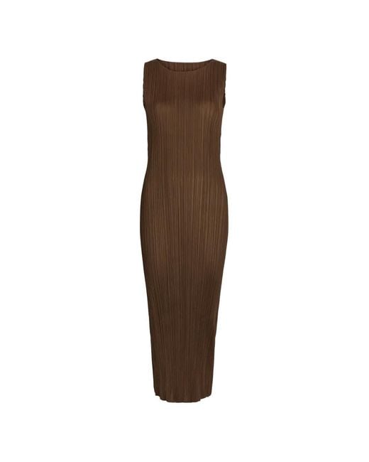 Issey Miyake Brown Pleated Woven Midi Dress