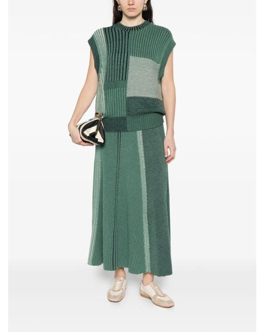 Bompard Green Patchwork Ribbed Skirt