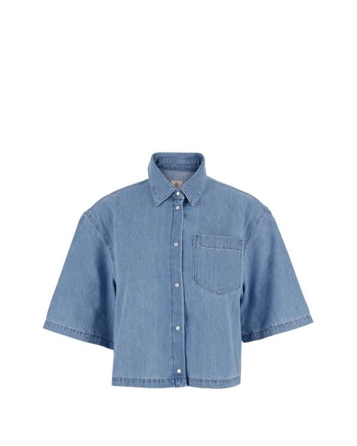 AG Jeans Blue Kodiac Chest-Pocket Crop Shirt