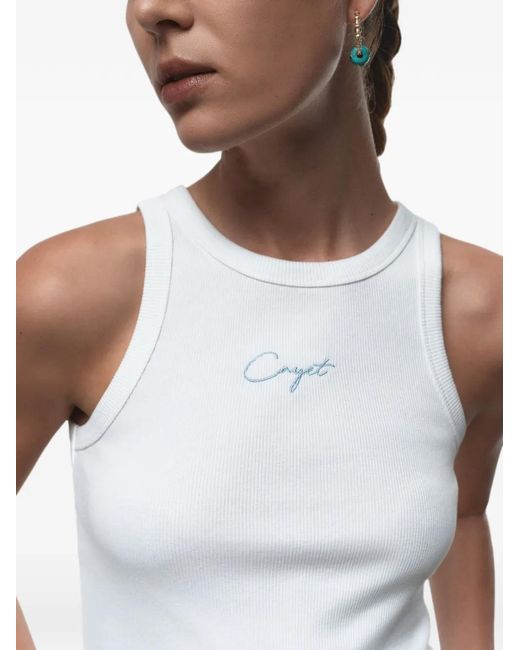 CAYET White Rita Logo-Embroidered Ribbed Tank Top