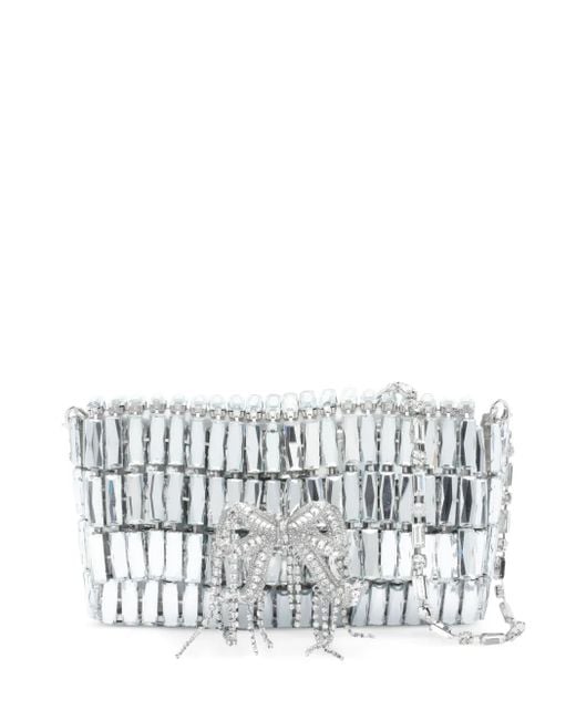 Self-Portrait White Crystal-Embellished Bow Shoulder Bag
