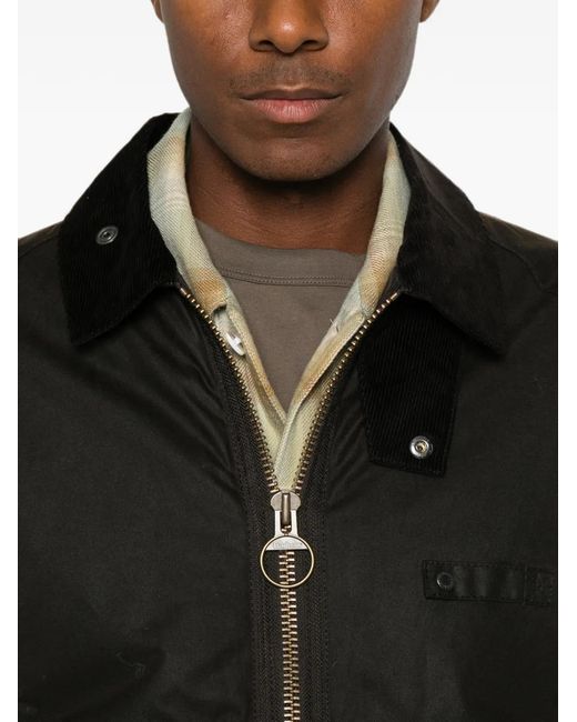 Barbour Black Corduroy-Collar Wax-Finish Jacket for men