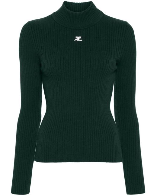 Courreges Green Logo-patch Ribbed Jumper