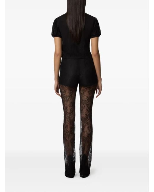 Nina Ricci Black Lace-Trimmed Puff-Sleeve Top