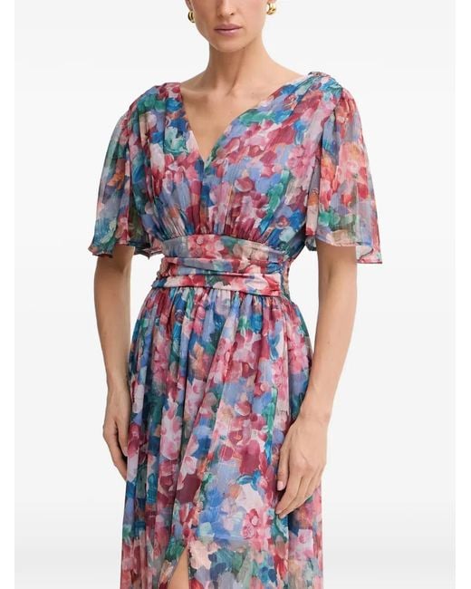 Morgan White Floral-Print Flutter-Sleeve Maxi Dress