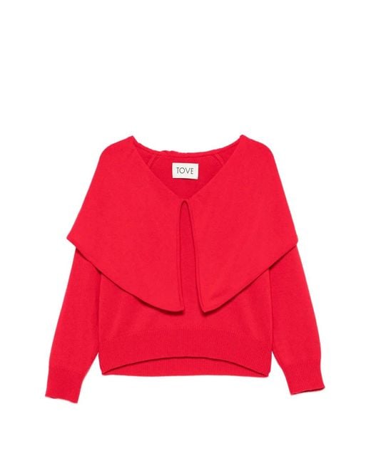 TOVE Red Malia Draped-Panel Sweater