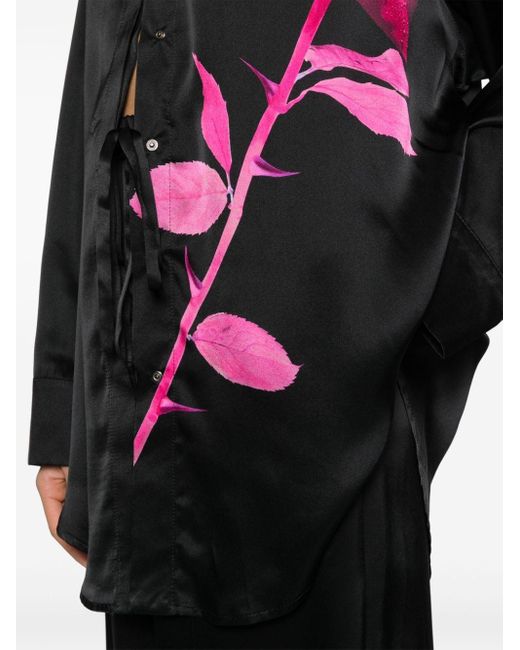 Chemise à roses imprimées David Koma en coloris Black