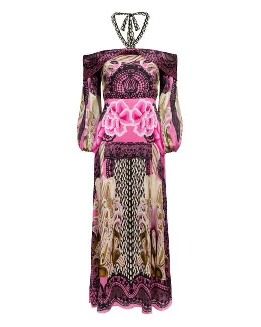 Temperley London Cici Midi-Jurk Met Bloemenkant En Halternek in het Pink