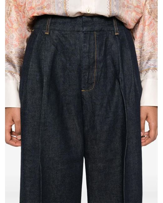 Zimmermann Blue Contrast-Stitch Wide-Leg Illustration Jeans