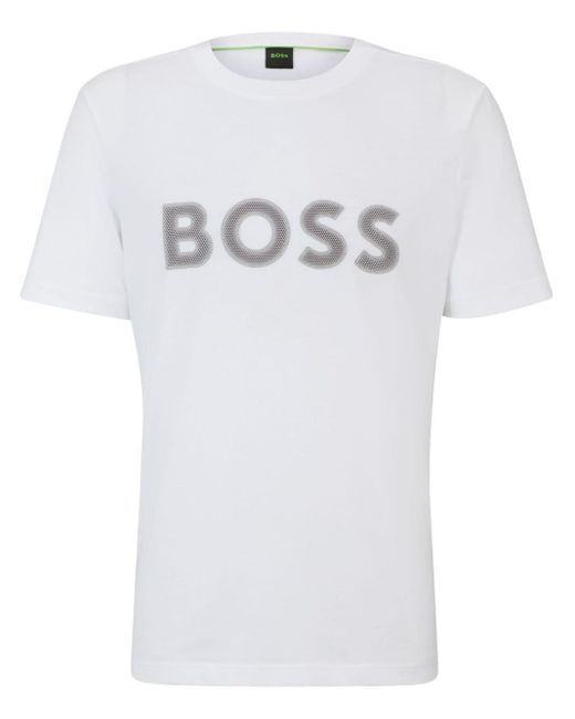 Camiseta con logo texturizado Boss de hombre de color White