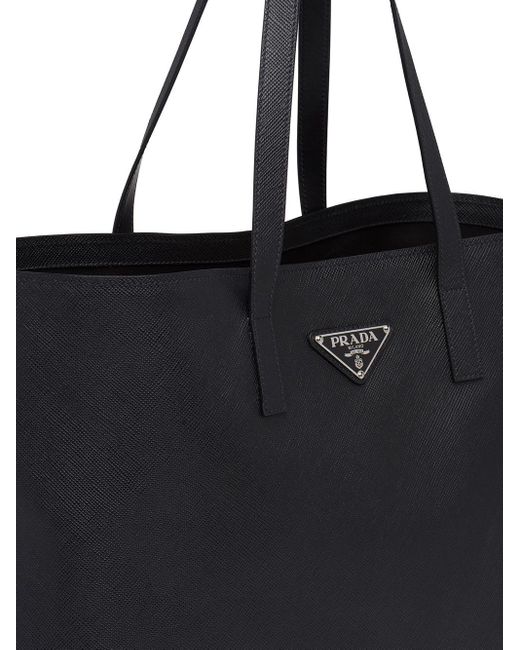 prada triangle logo leather tote