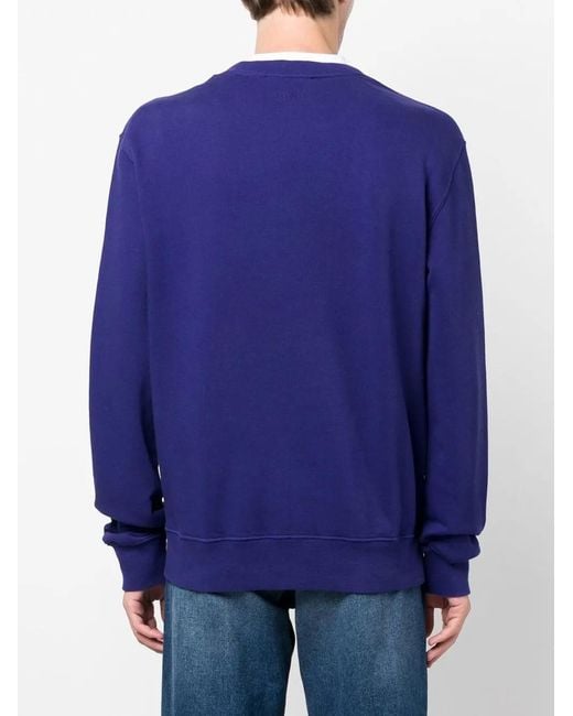Lanvin Blue Embroidered-Logo Sweatshirt for men