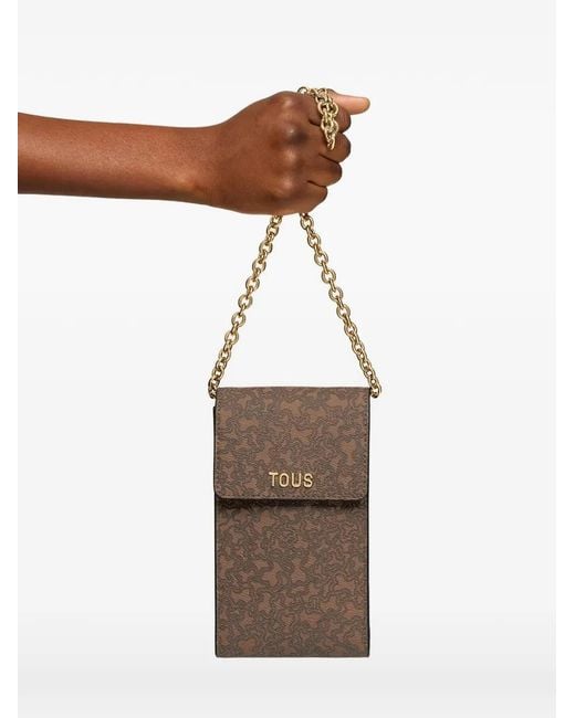 Tous Brown Kaos Mini Lines Monogram-Pattern Crossbody Bag