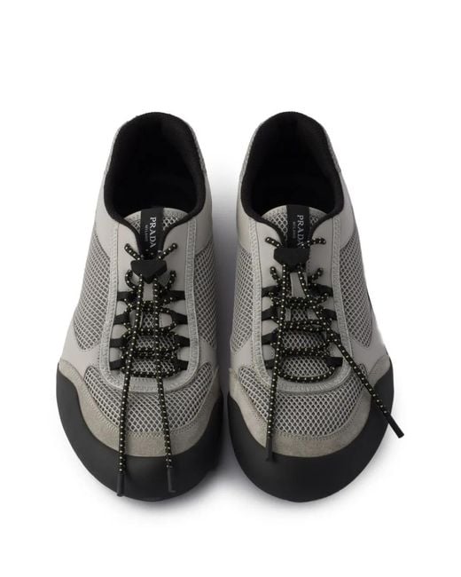 Prada Gray Speedrock Leather And Mesh Fabric Sneakers for men