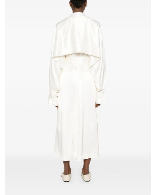 Totême  White Draped Satin Trench Off