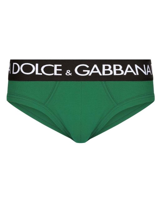 Dolce & Gabbana Green Logo-waistband Jersey Briefs for men