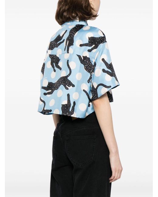 Amiri Blue Graphic-print Silk Cropped Shirt